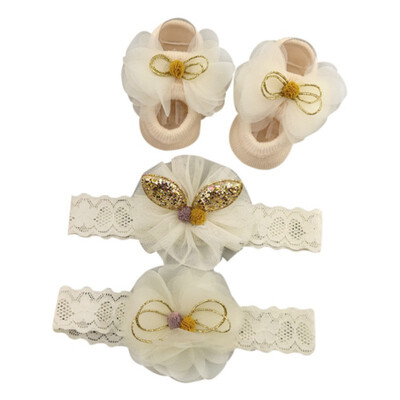 

Newborn Baby Girls Headband Bow Flowers Cloth Hair Bands Hair Accessories Socks Gift Boxes Three-piece Suits Newborn Girts