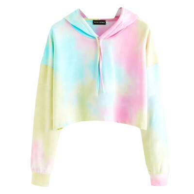 

2019 Fashion Women Tie Dye Hoodie Long Sleeve Crop Top Hoodie Cute Sweatshirt Pullovers