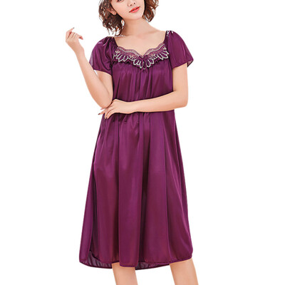 

Short Sleeve Loose Summer Nightgown Women Sexy Pajamas Summer Short Sleeve Nightdress Lingerie Ice Silk Ladies Home Clothing