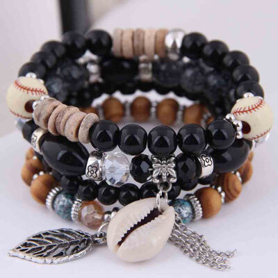 

4pcsSet Fashion Multilayer Natural Shell Bangle Women Beaded Bracelet Jewelry