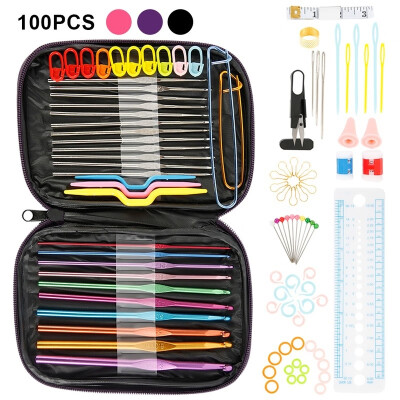 

100pcs MULTI COLOURED ALUMINIUM CROCHET HOOKS KNITTING NEEDLES SET 2MM-65MM