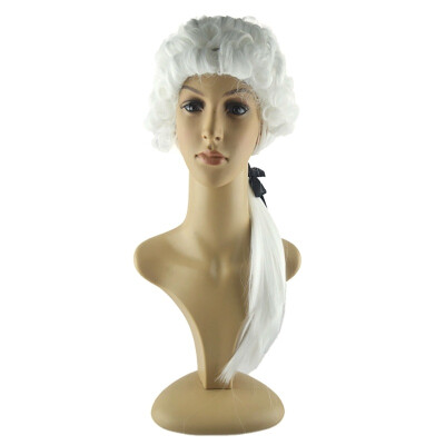 

Cosplay Wigs White Lawyer Costume Accessories Wig For Men Women Costume Synthetic Curly Hair Woman Adult Halloween