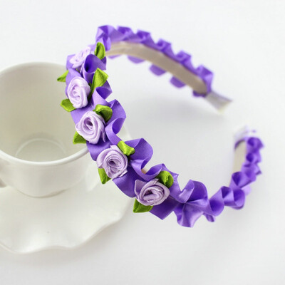 

Colorful Kids Ribbon Rose Flower Headbands Garland Hair Band Prom Head Wrap Girls Hair Accessories