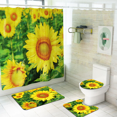 

〖Follure〗Sunflower Shower Curtain Floor Mat Four-piece Bathroom Mat Set