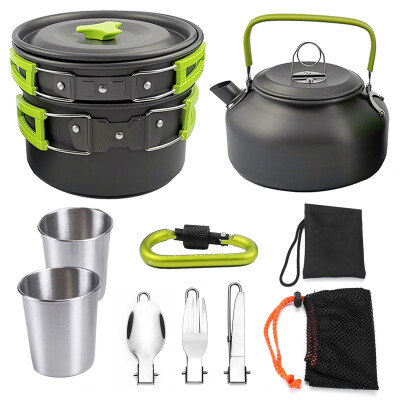 

Camping Portable Aluminum Alloy Cooking Pot Frying Pan Spoon Fork Cookware Set