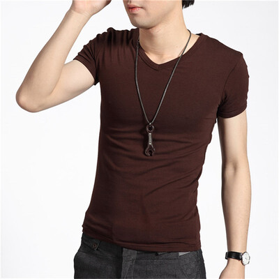 

Summer mercerized cotton mens short-sleeved round neck T-shirt ice silk trend solid color cotton T-shirt middle-aged loose short-sleeved shirt