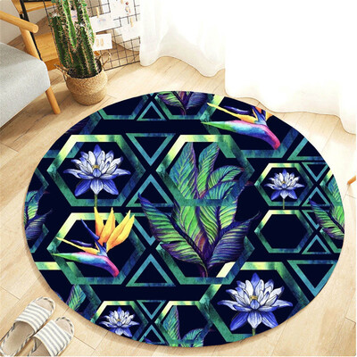 

Toponeto Tropical Plant leaves Pattern Round Flannel Bathroom Kitchen Carpet 80cm