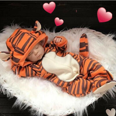

USStock Winter Infant Baby Boy Girl Cotton Hooded Romper Jumpsuit Clothes Outfit