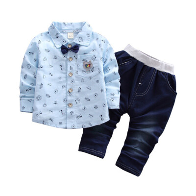 

Children Suit Boys Clothes Autumn Korean Long-sleeved Cotton Printed Shirt Trousers Two-piece Children Boys Sets