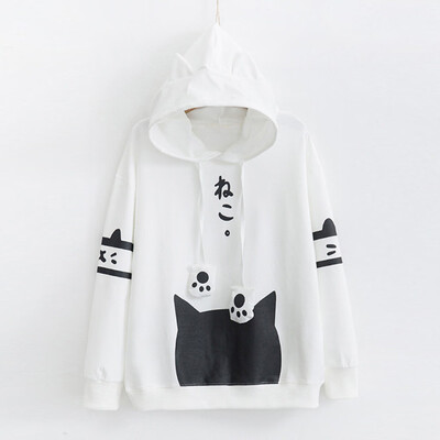 

Gobestart Womens Casual Long Sleeve Kitty Cat Print Pocket Thin Hoodie Blouse Top Shirt