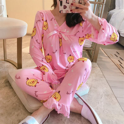 

Sweet Print Ruffle Pajamas Set Long Sleeve Pants Casual Set Home Service Two-piece Set