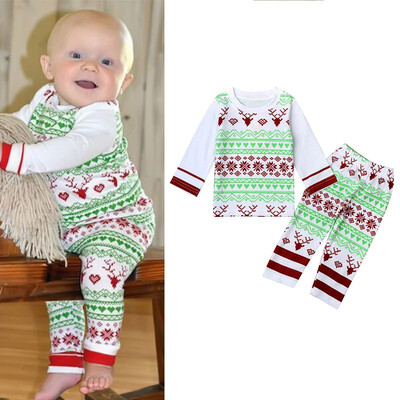 

New Christmas Baby Kids Girls Boys Long Sleeve Nightwear Pajamas Set Sleepwear Suit