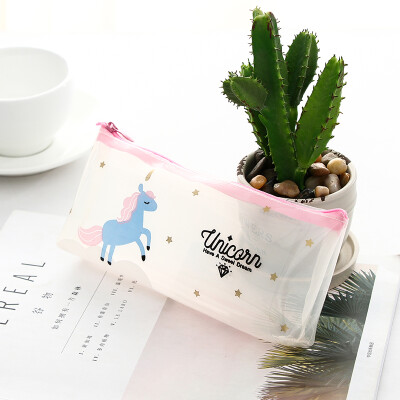 

PVC Korean Transparent Zipper Unicorn Pencil Pouch for Teen Girls School Supplies Stationery