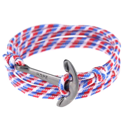 

Handmade Mens Black Alloy Anchor Polyester Rope Bracelet