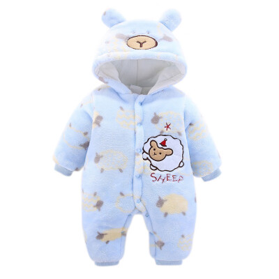 

Newborn Baby Romper 2019 Winter Infant Jumpsuit Thick Warm Baby Boy Girl Clothes Flannel Cartoon Print Hoodie Rompers 3-12M