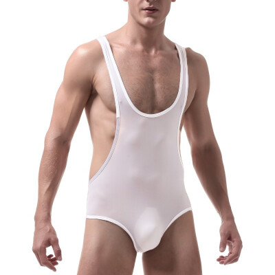 

Sexy Bodysuit Men Ultrathin Ice Silk Mens Underwear Transparent Corset Nylon Bodysuit Shapewear for Men