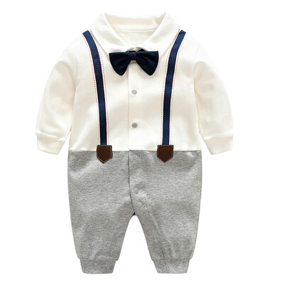 

Infant Baby Gentleman Strap Design Long Sleeve Rompers Kids Boys Bodysuit With Bowknot Jumpsuit Newborn Clothes