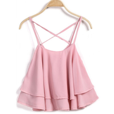 

Summer Women Crop Top Beach Short Vest Ruffle Chiffon Tank Tops Camis