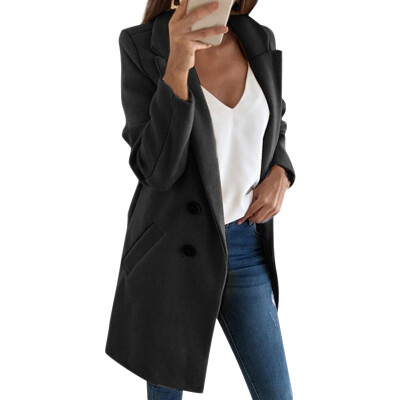 

Women Autumn Winter New Fashion Casual Solid Color Lapel Long Button Wool Top Coat