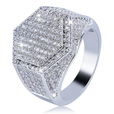 

Men  Ring Hip Hop Micro Pave Cz Finger Ring Silver Gold Diamond Square Rings For Men Jewelry Size 7-12