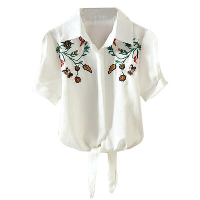 

Embroidery Flower Strip Blusas 2017 Sexy Femme Blouse Shirt Lace Up Summer Tops Cheap Clothes China