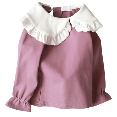 

Autumn Children Flare Sleeve Casual Tops Baby Girl Long Sleeve Doll Collar T-Shirts Kids Solid Color Soft Comfy Tops Tees