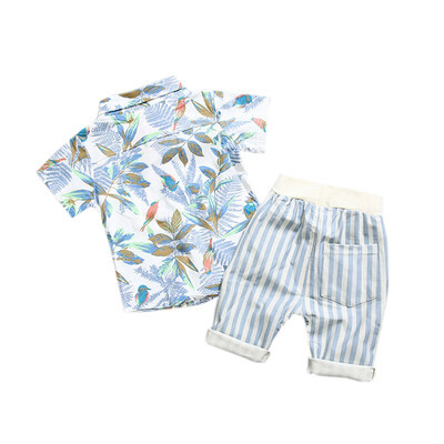

Summer Kids Boys Clothes Set Floral Print Shirt Stripped Pant 2PCS Set Casual Clothes for Boys