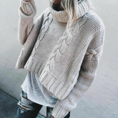 

Women Winter Warm Turtleneck Chunky Knitted Sweater Thick Knit Pullover Jumper