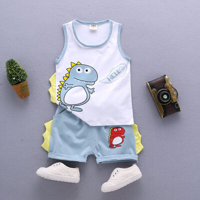 

New Baby Girl Baby Boy Summer Clothes Cotton Cartoon Pattern Sleeveless Camisole Casual Summer Vest Pants Tow-piece Set