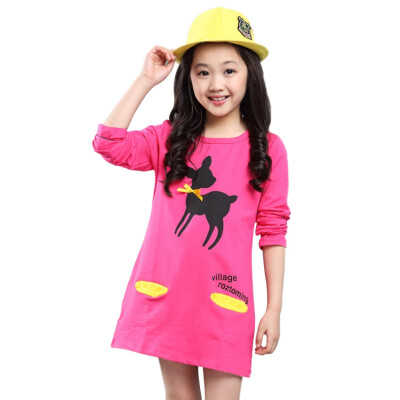 

Autumn Casual Kids Baby Girls Cotton Dress Long Sleeve Cartoon Deer Print Dress Kids Pageant Dresses