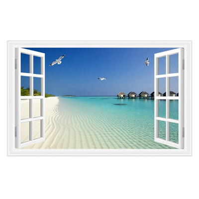 

60X90Cm 3D Window Ocean Beach View Art Wall Sticker Home Mural Backdrop Decals Diy Decor