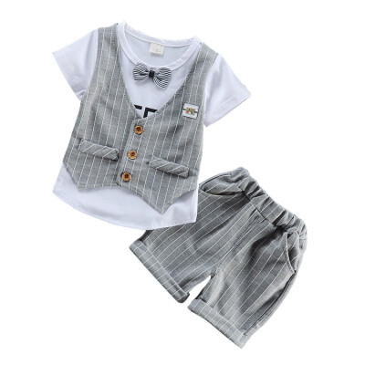 

WEIXINBUY Summer Fashion Fake Two Children Clothing Baby Boys Short-Sleeved Suit Pants 2Pc Sets Newborn Clothes