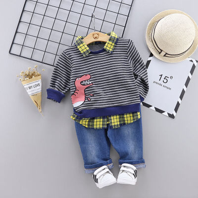 

Baby Boy Clothes Spring Autumn Casual Baby Boy Long Sleeve Striped Cartoon Printing Top And Trousers Kids Two-piece Outfit Set