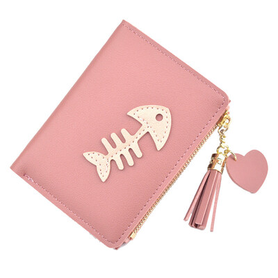 

Fashion Girls Fishbone Short Pocket Bi-fold Purse Wallet Zip Closure Card Holder