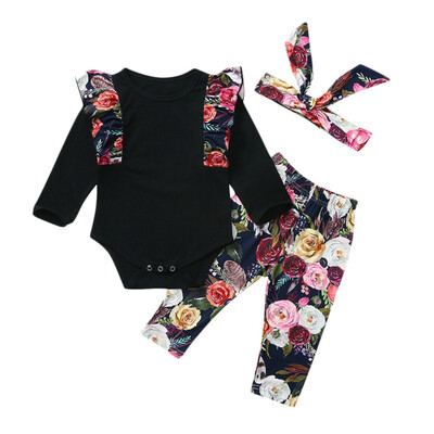 

baby clothes sets 3pcs princess girl clothes fly sleeve romperfloral pantsheadband clothes autumn wear
