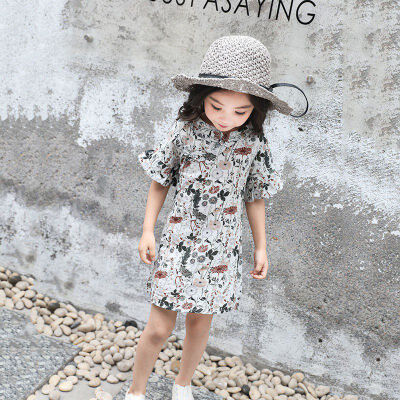 

3-8 years Summer New Fashion Baby Girls National Wind Floral Print Cheongsam Style Dress Casual Dress