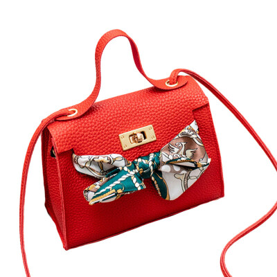 

Women Solid Color Ribbon Bow Handbag Turn Lock Faux Leather Crossbody Sling Bag