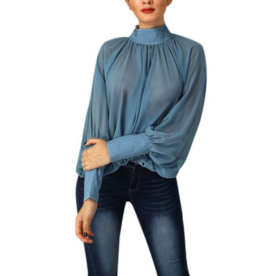 

2019 Fashion Batwing Long Sleeve Women Chiffon Blouse Solid Casual Loose Womens Tops&Blouses Turtleneck Feminina Tops