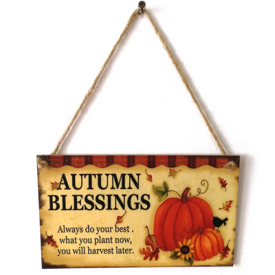 

Fall Autumn Harvest Wooden Board Thanksgiving Pumpkin Hanging Sign Door Decor