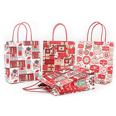 

Tailored Christmas Gift Bag Paper Bag Packaging Kraft Paper Bottom Tote Bag 4pcs