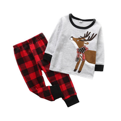 

Baby Clothes Set Autumn Baby Long Sleeve Plaid Clothes Boy&Girl Deer Child Cotton Christmas Home Service Clothes Set