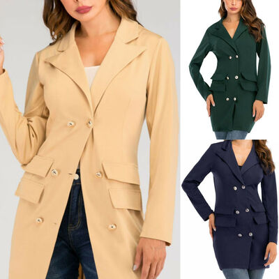 

Women Long Sleeve Slim Fit Blazer Suit Ladies Formal Business Coat Duster Jacket