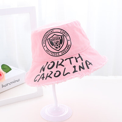 

New Korean version of burr denim letters childrens baby Hat cute sunshade flat top basin Hat fisherman Hat