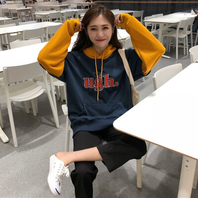 

Women Fake Two kpop Hoodie Female Stitching Long Sleeve Pullover Hip Hop Moletom Preppy Fleece Friends Sweatshirt Streetwear