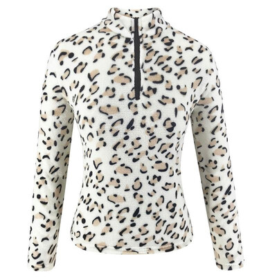 

Women Leopard Sweatshirt Fleeces Turtleneck Zip Up Warm Autumn Winter Pullovers Casual Tops Outwear