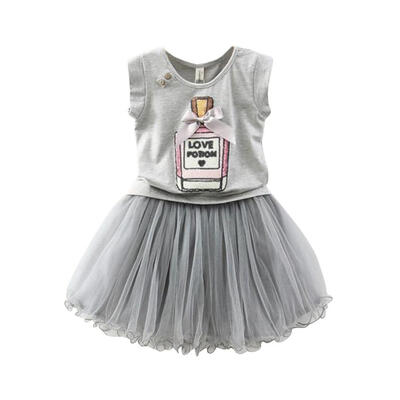 

Fashion Summer Kids Clothes Sets Baby Girls Shortsleeve Shirt Tops Tee Lace Tutu Skirts 2 Pcs Sets Clothing 2-7T