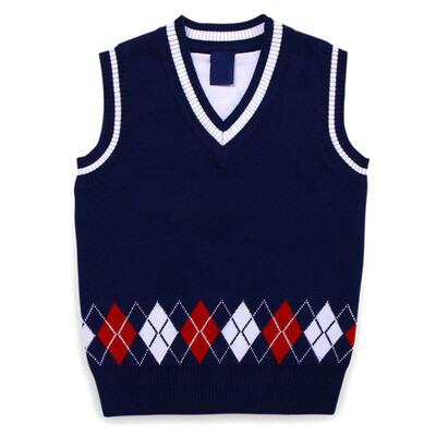 

2019 New Autumn Boys Sweater Vest Argyle V Neck Sleeveless Pullover Knit School Waistcoat 2-7T