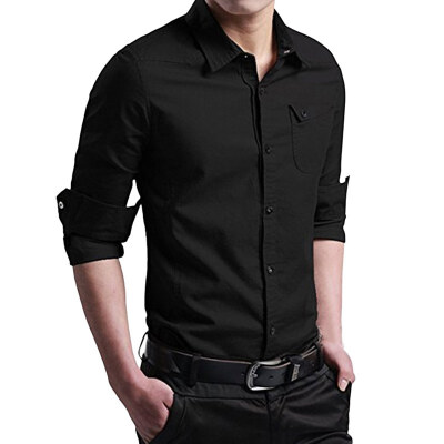 

Fashion Mens New Shirt Uniform Slim Business Shirt Pocket Decoration Army Green