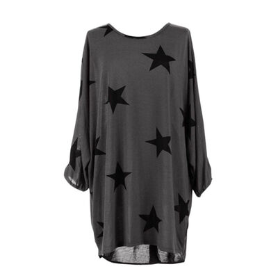 

T Shirt Autumn Women Casual Loose Star Print Cotton Blends Tees Long Sleeve Tops Plus Size