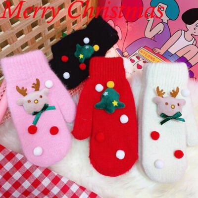 

Fashion Women Girls Winter Warm Plush Gloves Christmas Mittens Snowflake Glove